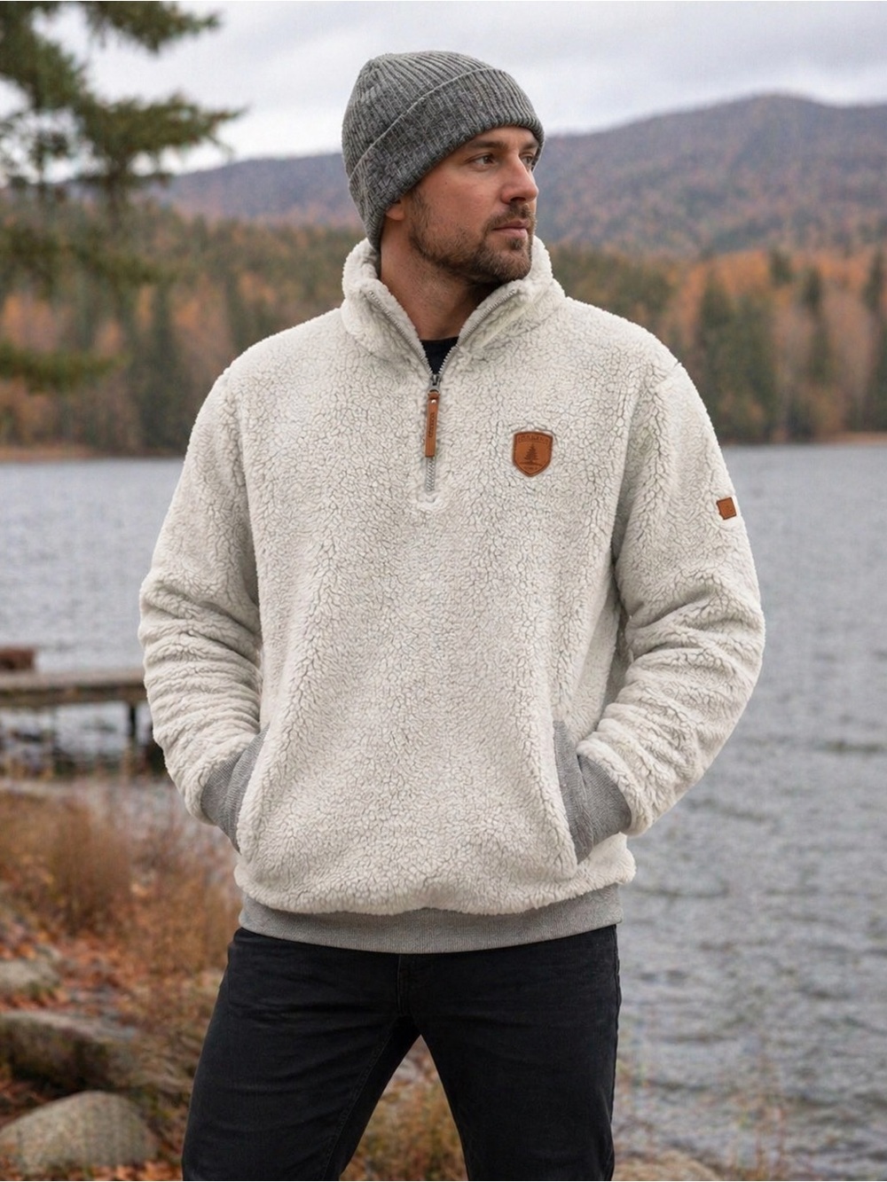 Wanakome Mayberry Sherpa Pullover XXL Grey Cozy Fleece Quarter Zip Cabin Core